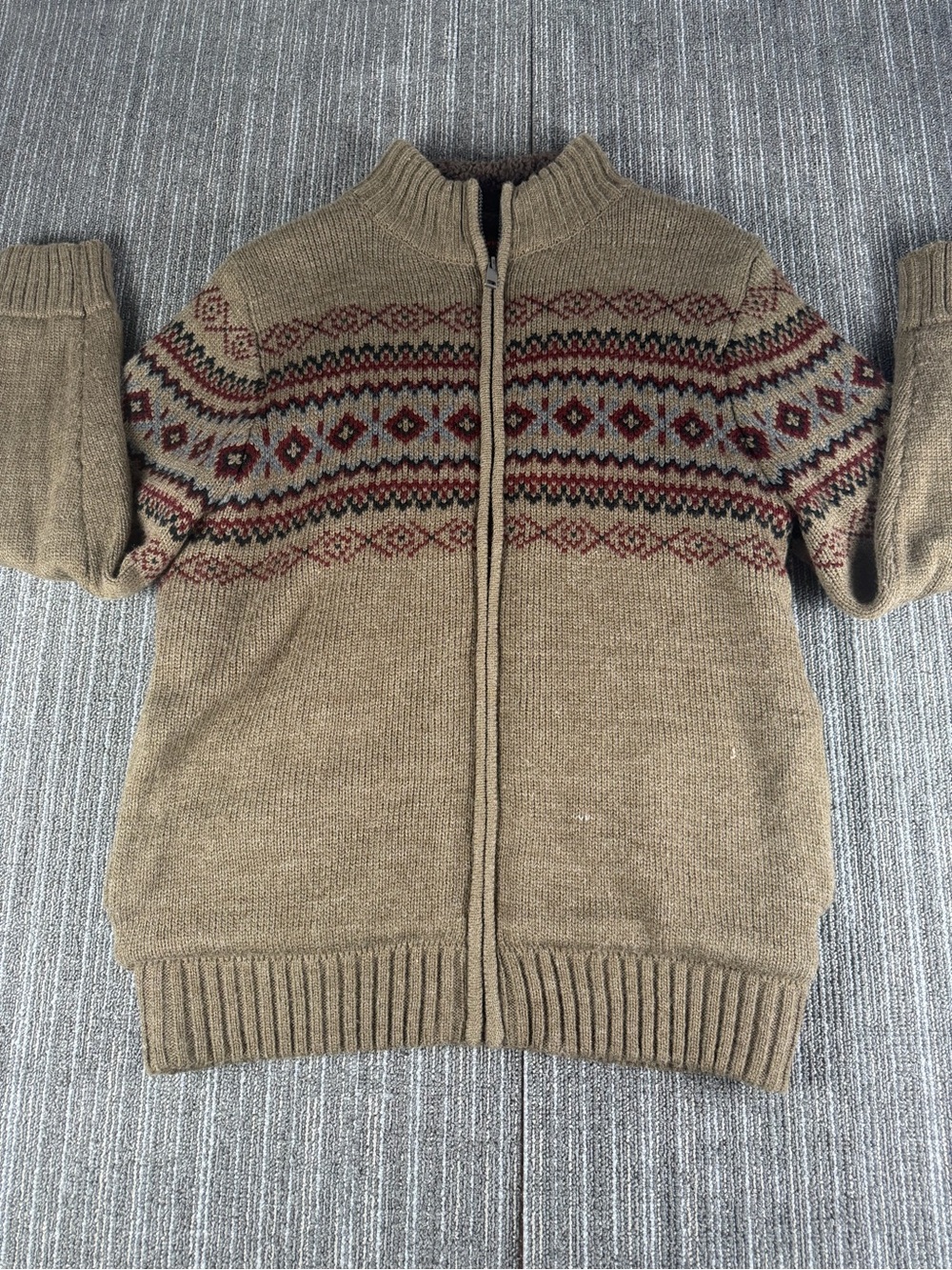 Northwest Brown Zip-Up Fair Isle Knit Sweater Size S Men’s